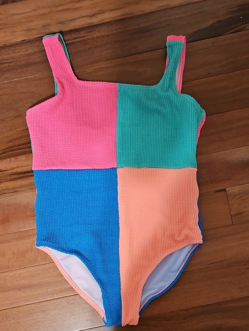 Andy & Evan Girls Colorblock One-Piece Swimsuit in Pink, Teal, Blue, and Peach